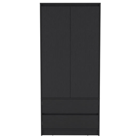 Armoire Closher, black bedroom wardrobe with double doors and bottom drawer by Doba