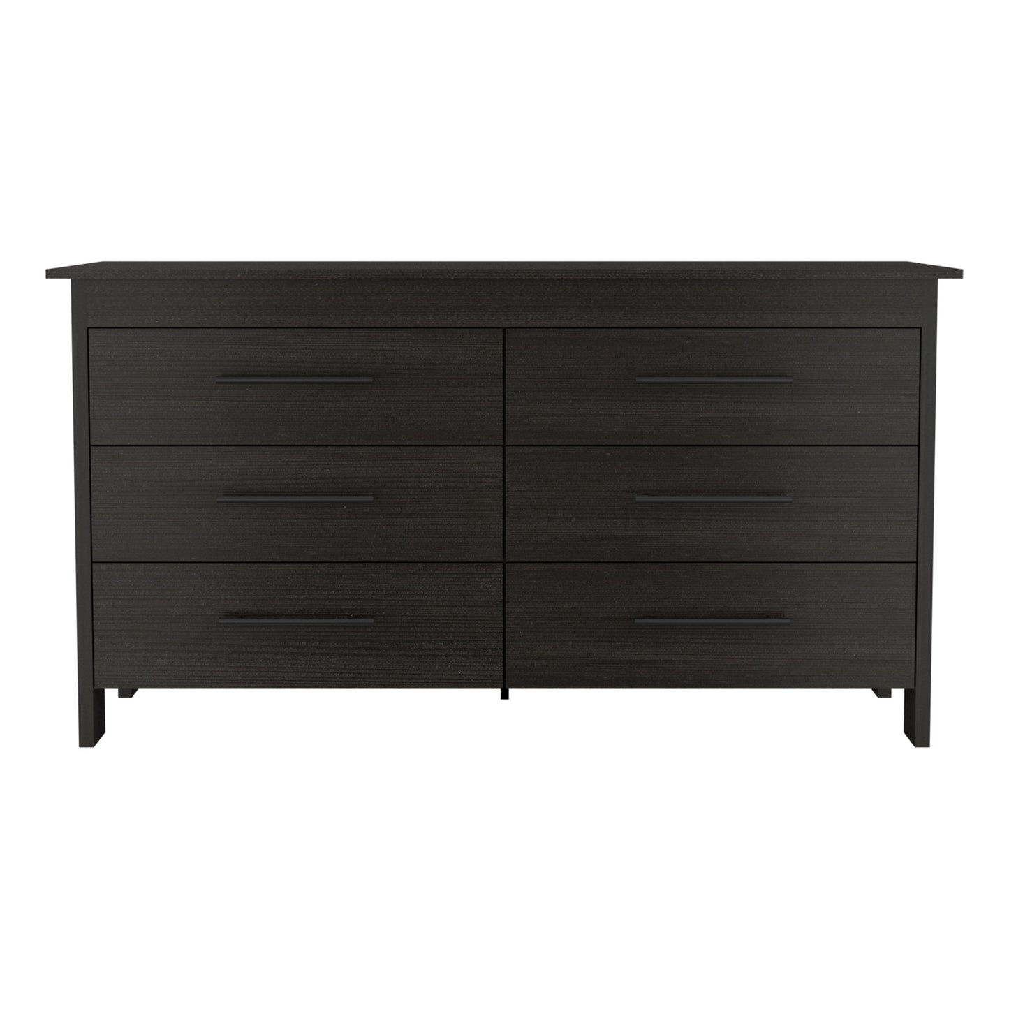 6-drawer Wezz black wood double dresser with slim handles