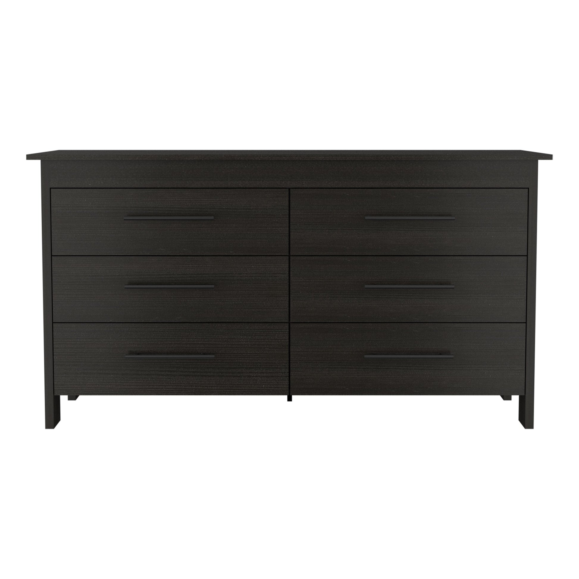 6-drawer Wezz black wood double dresser with slim handles