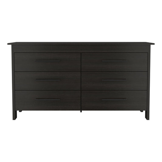 6-drawer Wezz black wood double dresser with slim handles