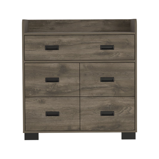Dresser Wuuman in dark brown wood finish with black rectangular drawer pulls