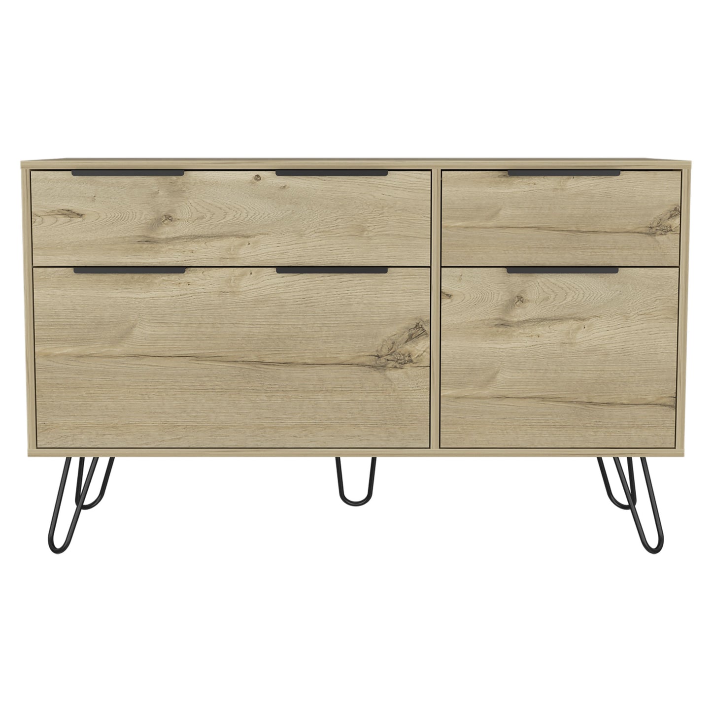Double Dresser Skyoner in light oak with black hairpin legs
