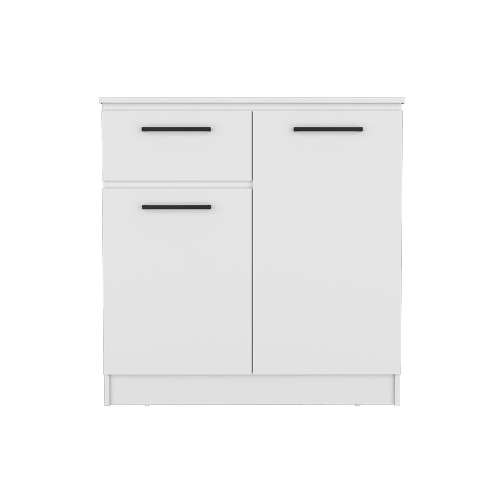 Dresser Carlin white bedroom dresser with two small top drawers and a right cabinet door, black handles