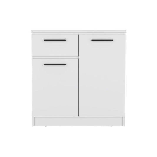 Dresser Carlin white bedroom dresser with two small top drawers and a right cabinet door, black handles