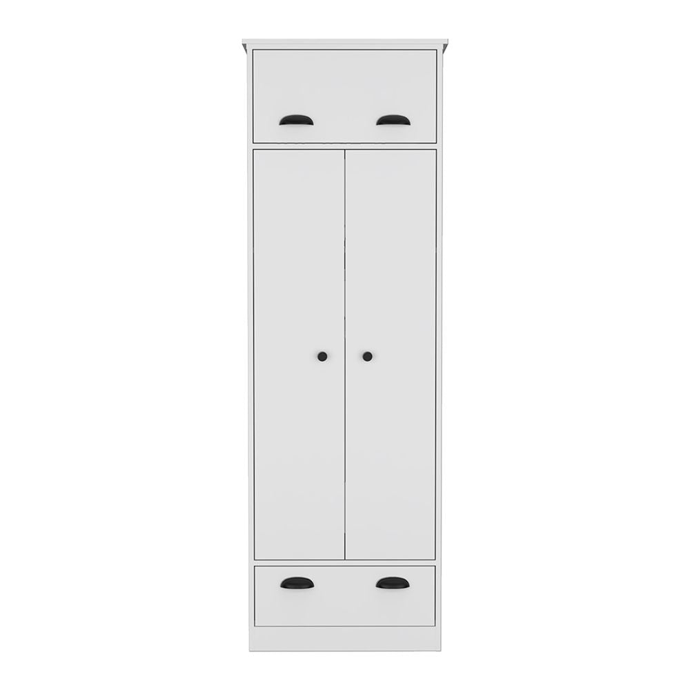 Armoire Dumas white bedroom wardrobe with two top drawers and double doors