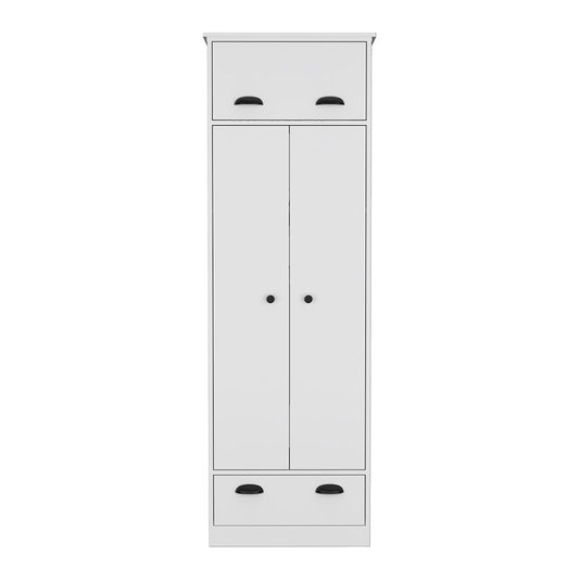 Armoire Dumas white bedroom wardrobe with two top drawers and double doors