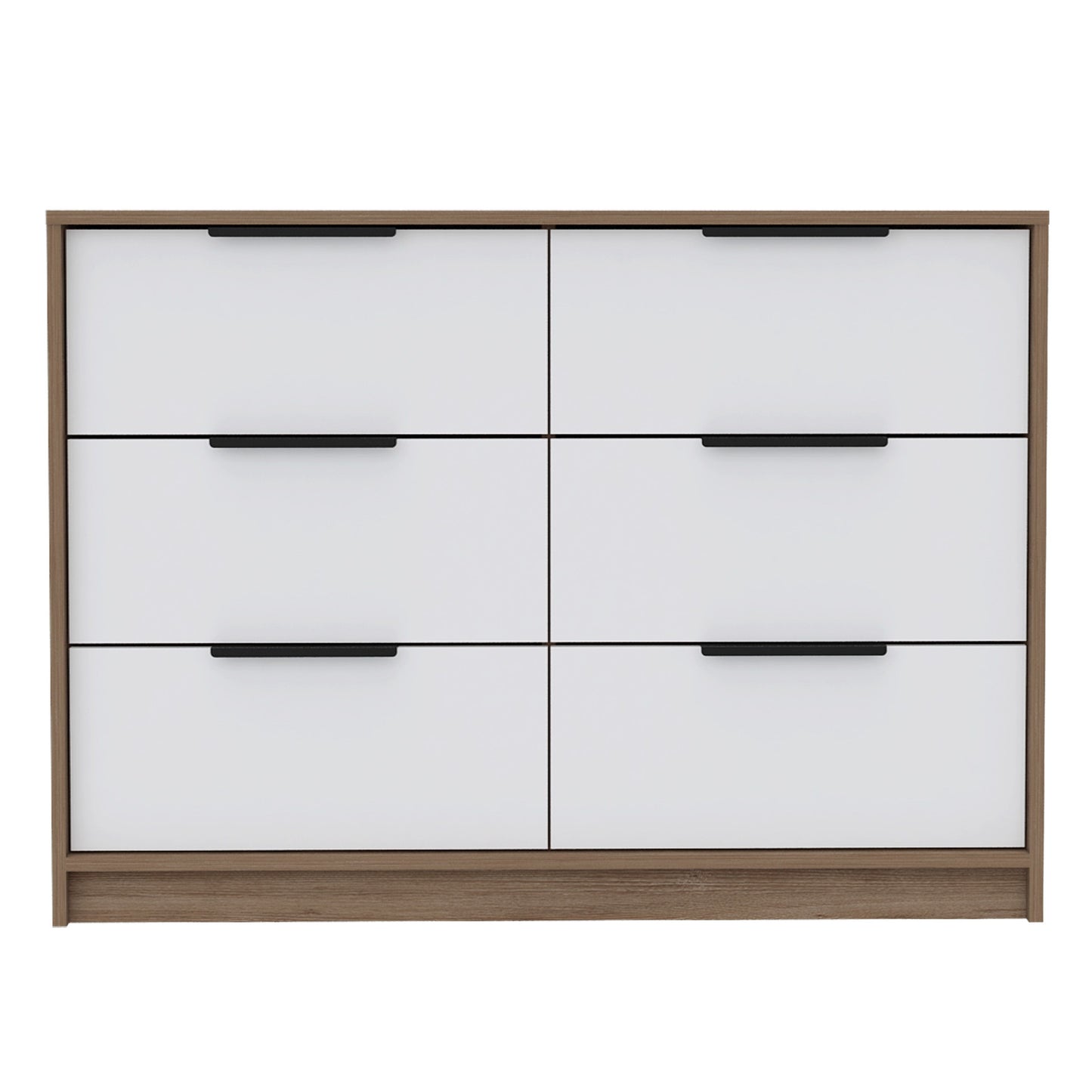 4-drawer double dresser Maryland with pine frame and white drawer fronts, black handles