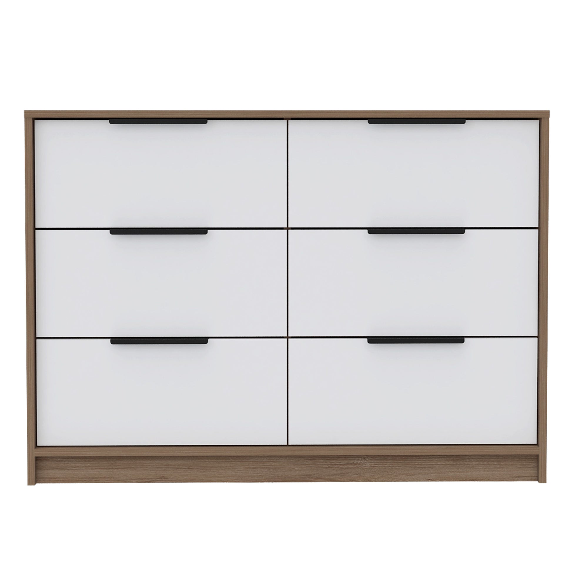 4-drawer double dresser Maryland with pine frame and white drawer fronts, black handles