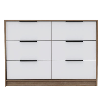4-drawer double dresser Maryland with pine frame and white drawer fronts, black handles
