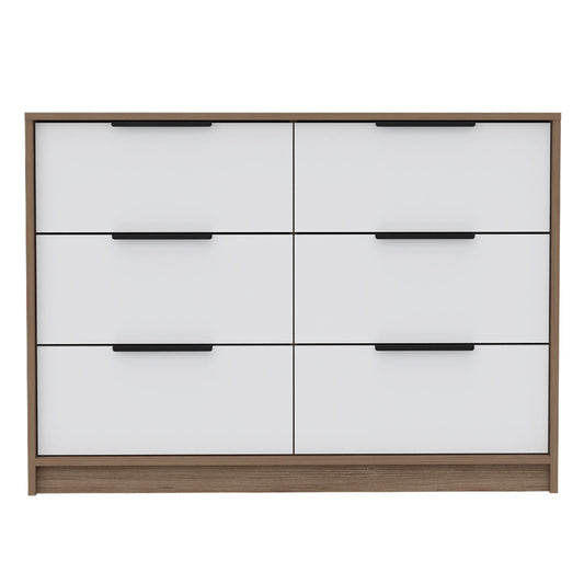 4-drawer double dresser Maryland with pine frame and white drawer fronts, black handles