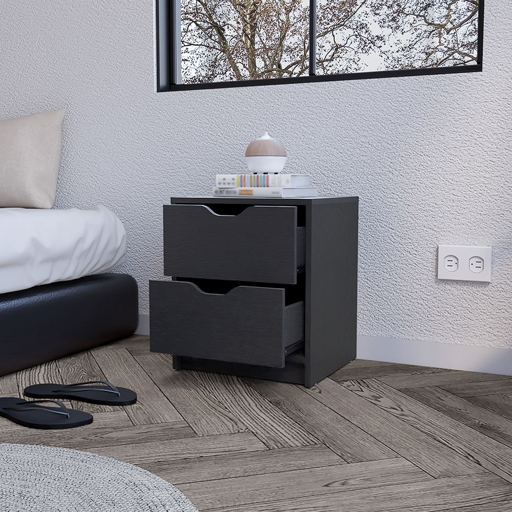 Gandu nightstand with two drawers in black wengue finish