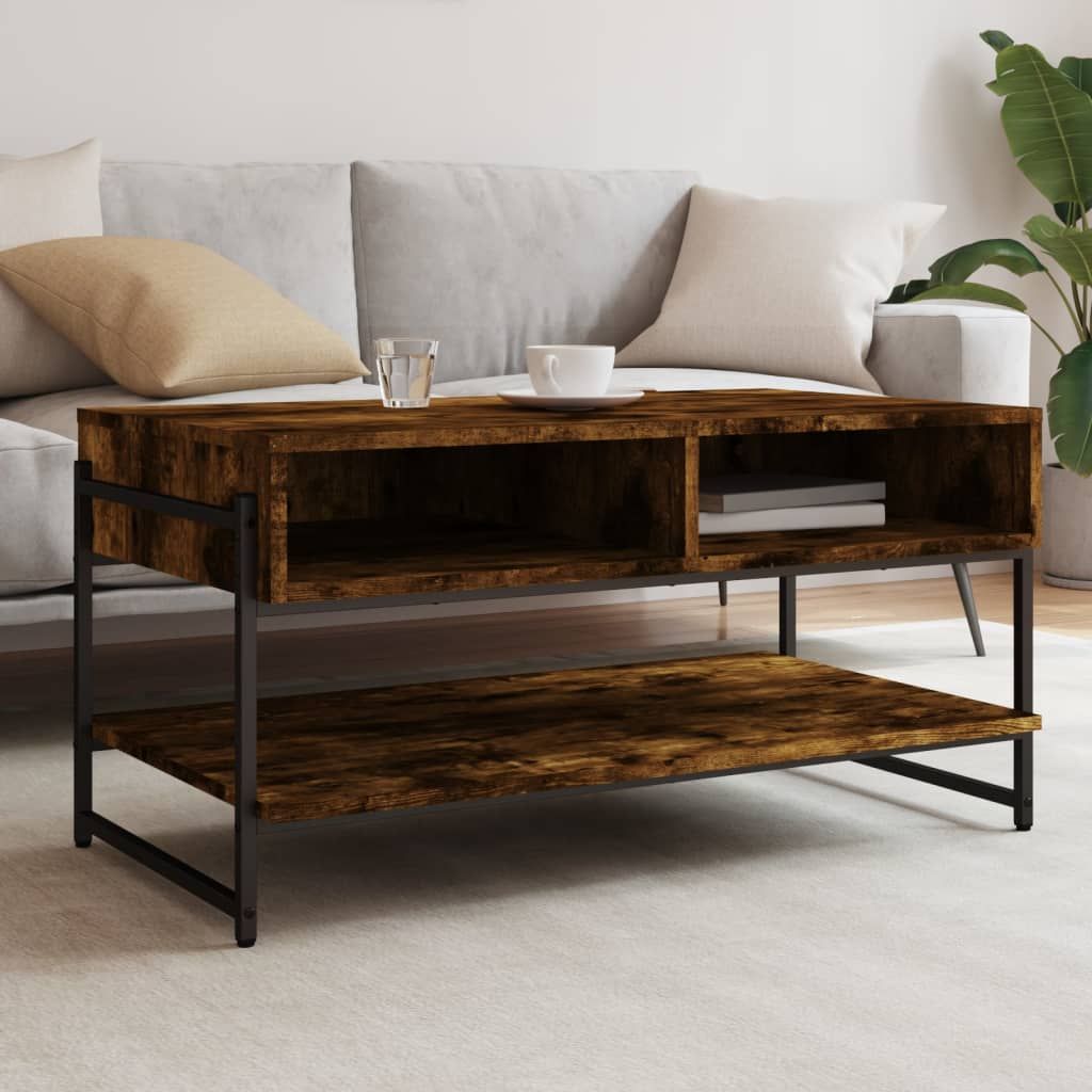 Doba coffee table smoked oak engineered wood with black metal frame
