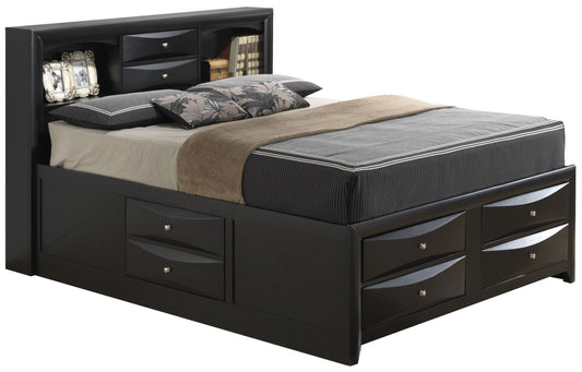 Sleek Contemporary Black King Storage Bed with built-in 6-drawer storage and headboard shelves