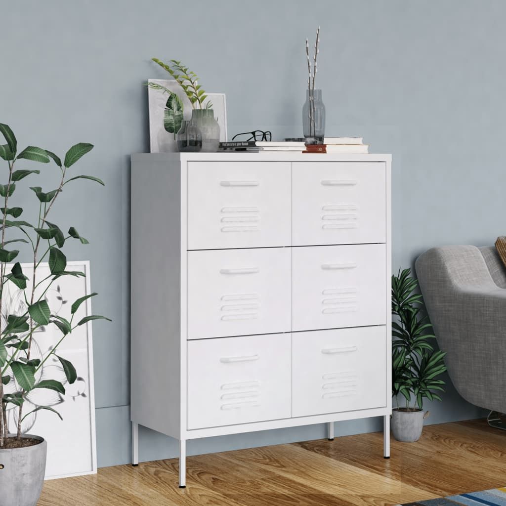 Drawer cabinet, white steel, modern design with fully extendable drawers.