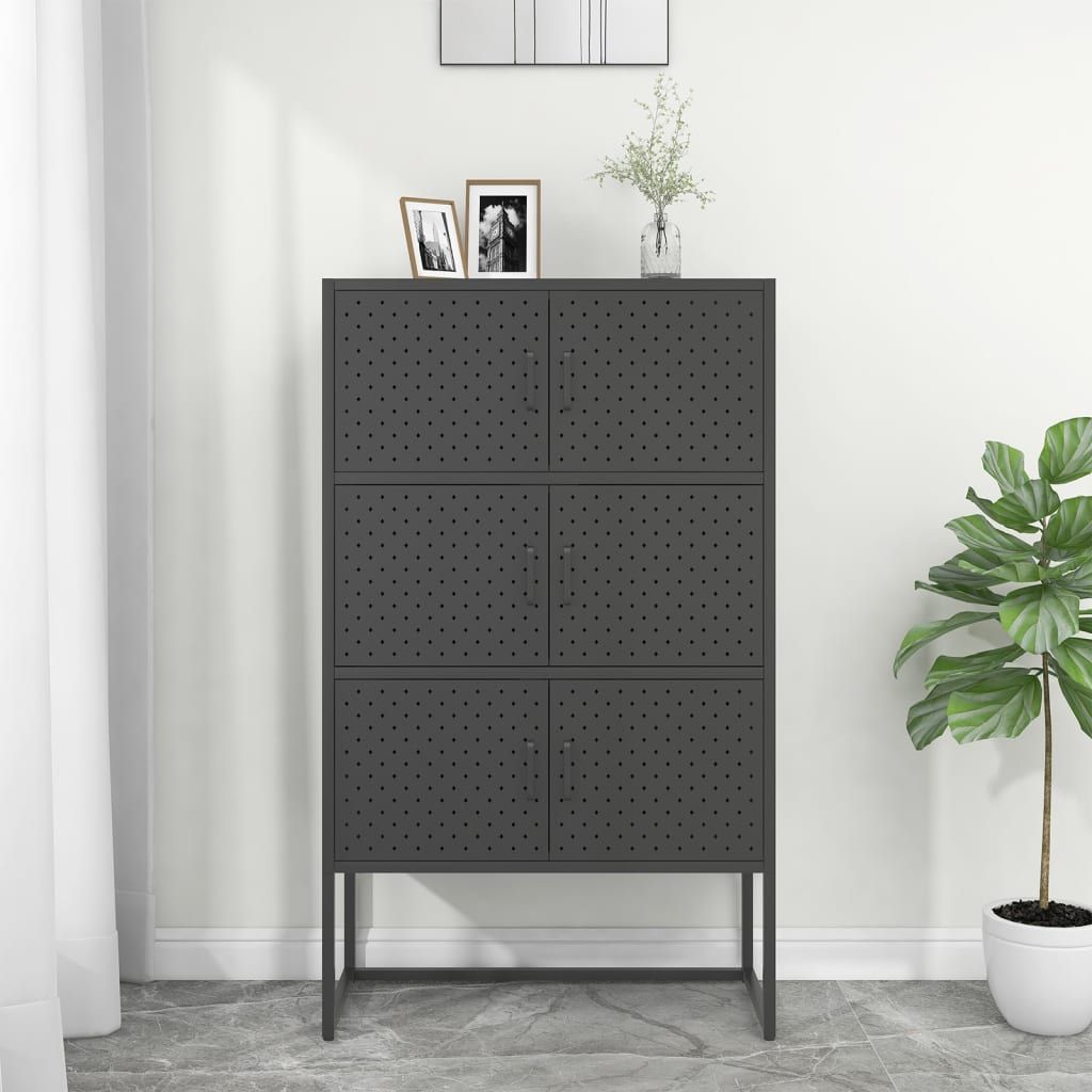 Highboard Anthracite steel cabinet with adjustable feet