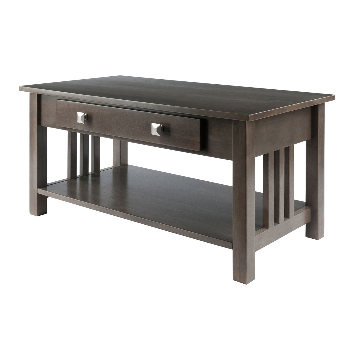 Stafford Coffee Table by Doba in Oyster Gray with two drawers and a lower shelf