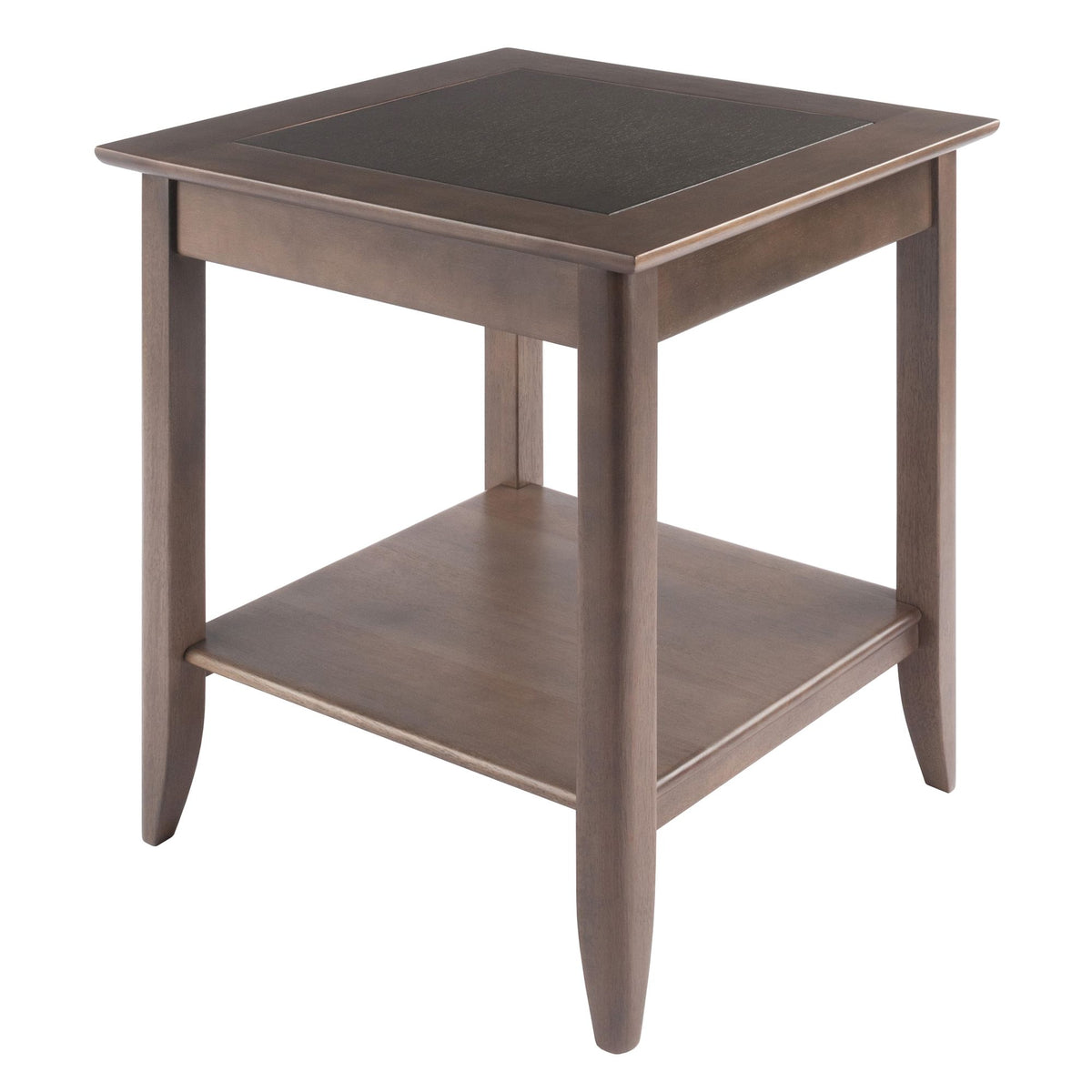 Santino Accent Table, Oyster Gray wood with a dark square inset top