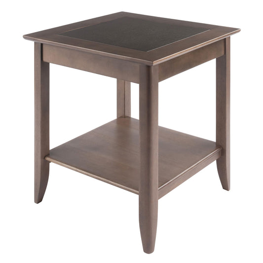 Santino Accent Table, Oyster Gray wood with a dark square inset top