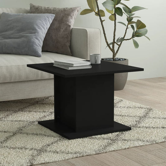 Coffee table, black engineered wood, medium, square pedestal base, by Doba