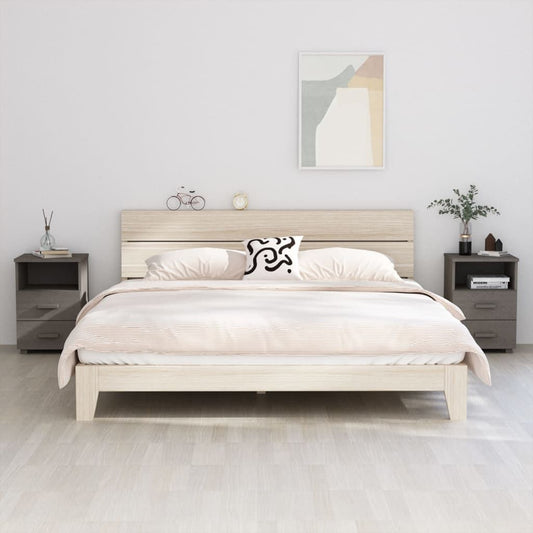 Bedside cabinet set of 2 in light grey solid pine and MDF, two-drawer nightstands