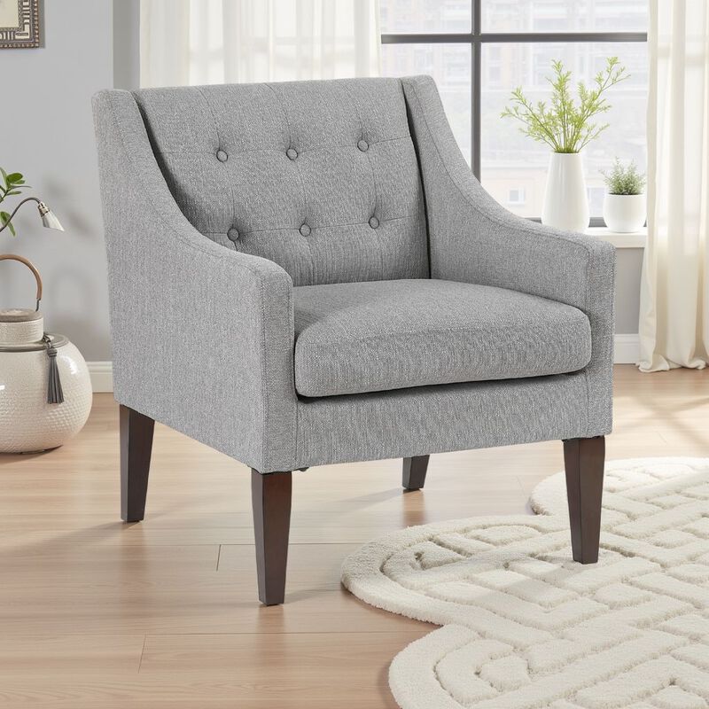 Ginna Accent Armchair, Button Tufted Dark Gray Polyester, Brown Legs