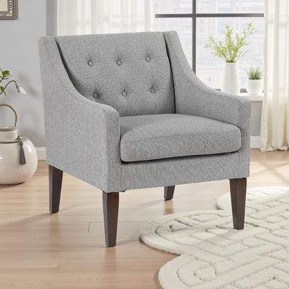 Ginna Accent Armchair, Button Tufted Dark Gray Polyester, Brown Legs