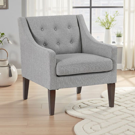 Ginna Accent Armchair, Button Tufted Dark Gray Polyester, Brown Legs