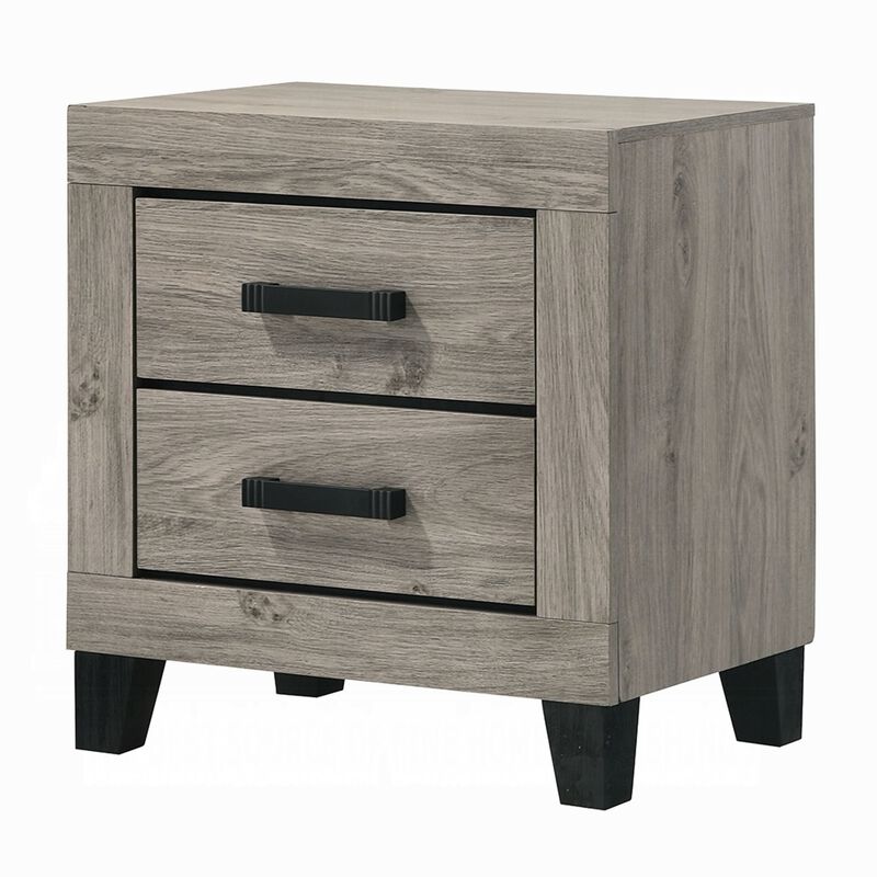 Rachy Nightstand, 2 Drawers with Black Metal Handles, Farmhouse Light Gray