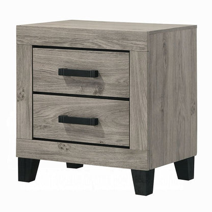 Rachy Nightstand, 2 Drawers with Black Metal Handles, Farmhouse Light Gray