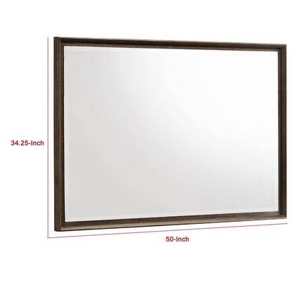Genu Dresser Mirror, Warm Brown Wood Frame, Beveled Glass, 34 Inch