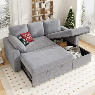 Gero Sectional Sofa Pull Out Bed, Reversible Storage Chaise, Dark Gray