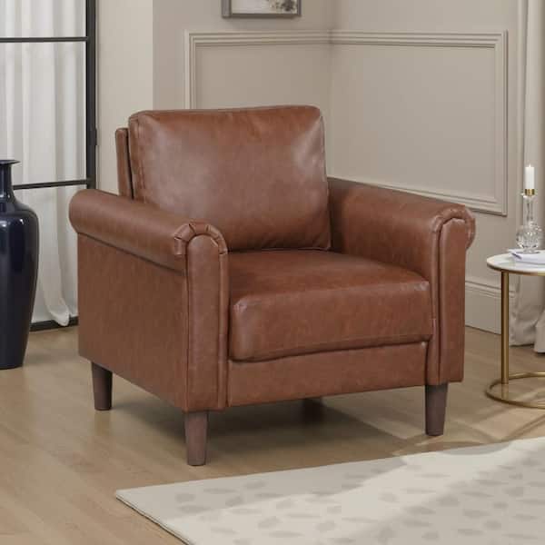 Lo Accent Chair w Rolled Arms, Midcentury Dark Gray Faux Leather