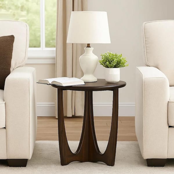 Natra Chairside Table, 22 Inch Round Top w Cutout Base, Dark Brown