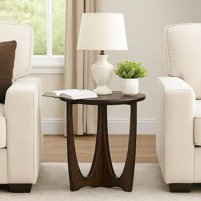 Natra Chairside Table, 22 Inch Round Top w Cutout Base, Dark Brown