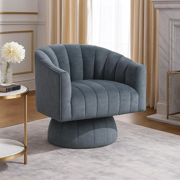 Rex Swivel Accent Chair, Barrel Channel Stitched Velvet, Green