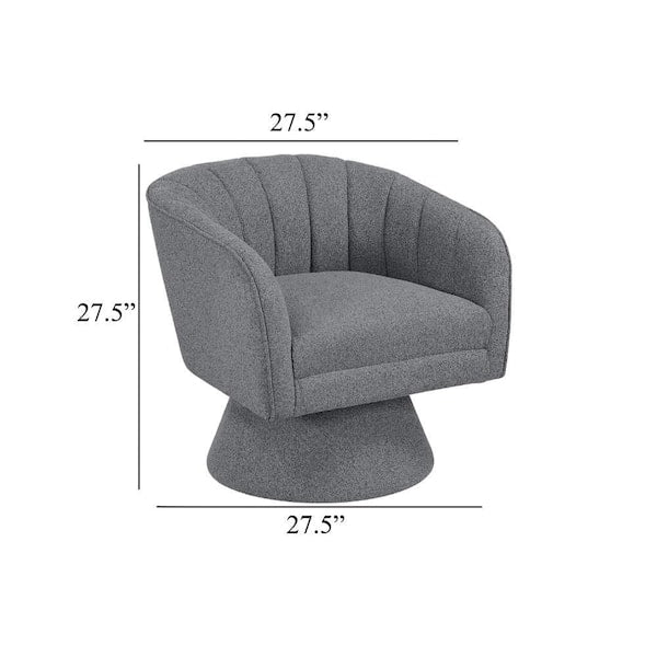 Shea Swivel Accent Chair, Dark Gray Boucle Fabric, Channel Stitched