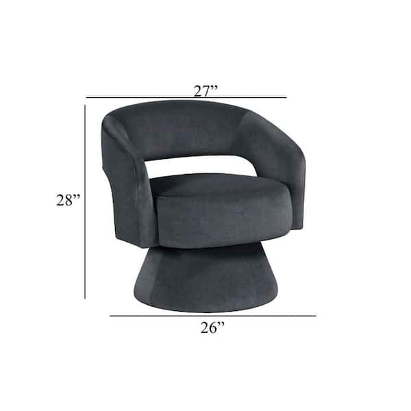 Lessa Swivel Accent Chair, Barrel Style, Foam Padded, Dark Gray Velvet