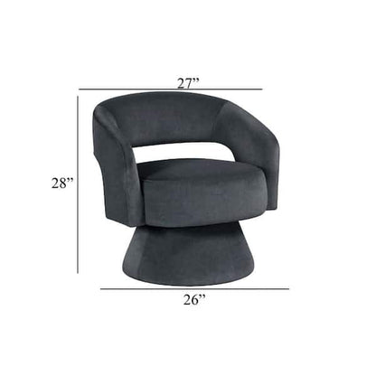 Lessa Swivel Accent Chair, Barrel Style, Foam Padded, Dark Gray Velvet