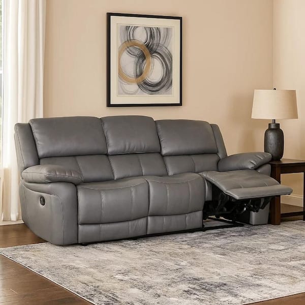 Larus Manual Recliner Chair, Pillow Top Arms, Dark Gray Leather Match