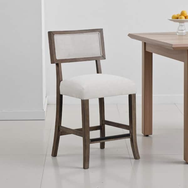 Asten Counter Stool Chair Set of 2, Dark Walnut Brown, Gray Seat