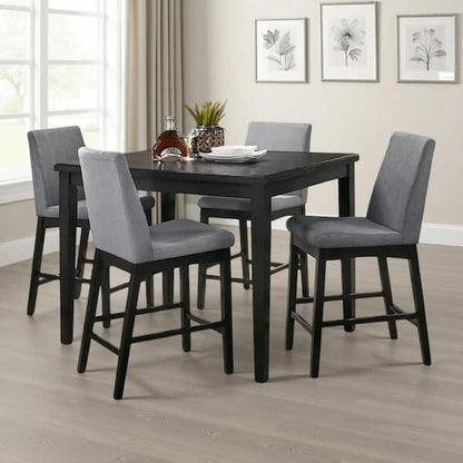 Heni Counter Height Chair, Gray Polyester Cushions, Dark Walnut Brown