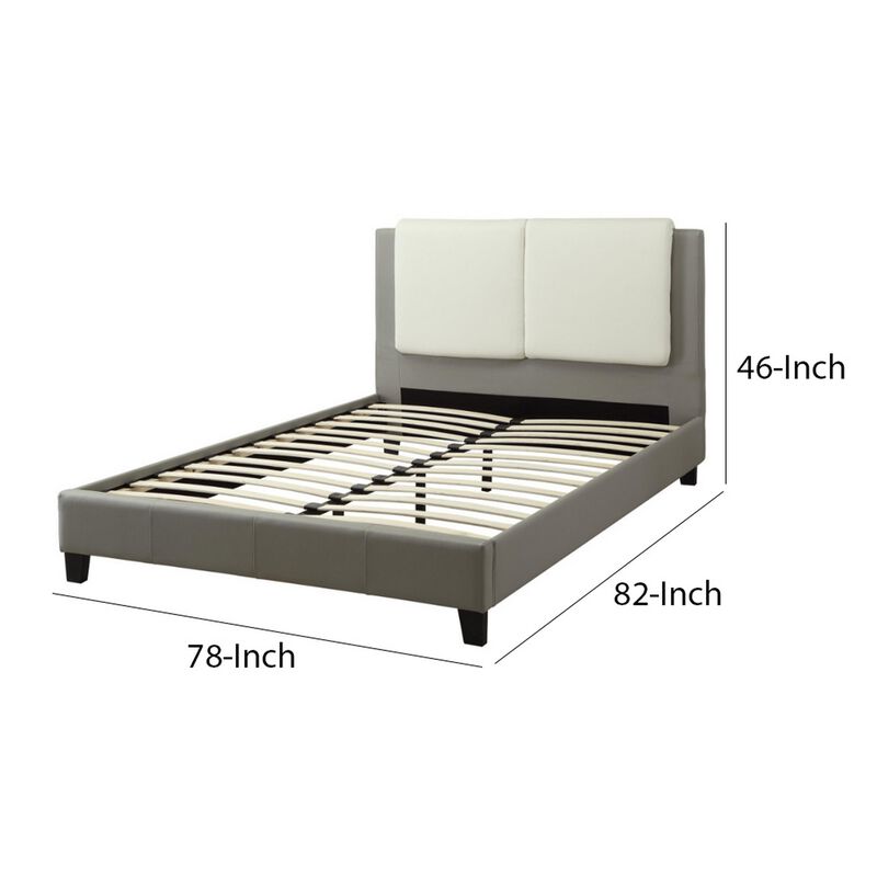 Elegant Wooden Full Bed With White PU Head Board, Gray