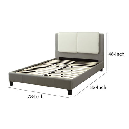 Elegant Wooden Full Bed With White PU Head Board, Gray