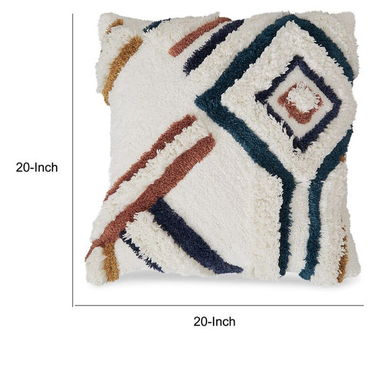 Throw Pillow Set of 4, 20 Inch, Whimsical Design, Boho Style, White, Blue