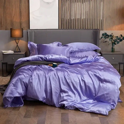 Metallic Gray Satin Duvet Set