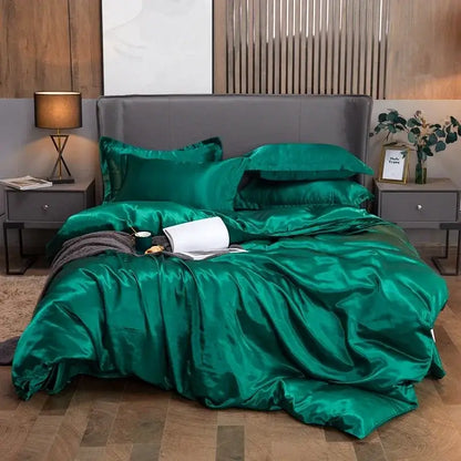 Metallic Gray Satin Duvet Set