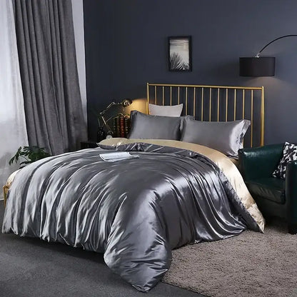 Metallic Gray Satin Duvet Set