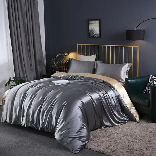 Metallic Gray Satin Duvet Set