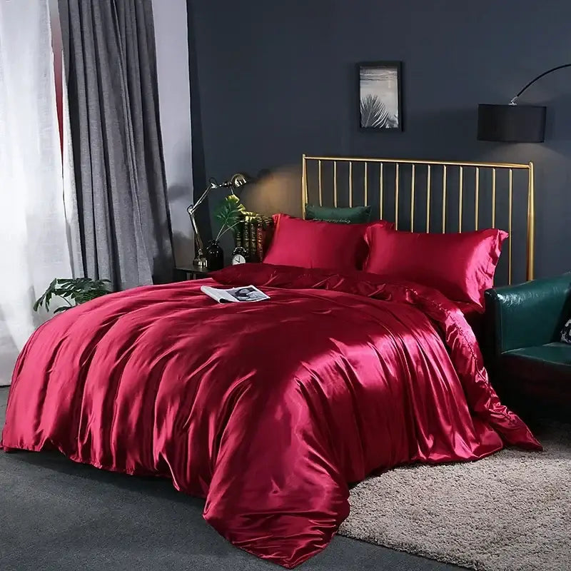 Glossy Turquoise Satin Duvet Set