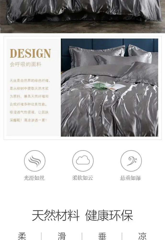 Metallic Gray Satin Duvet Set